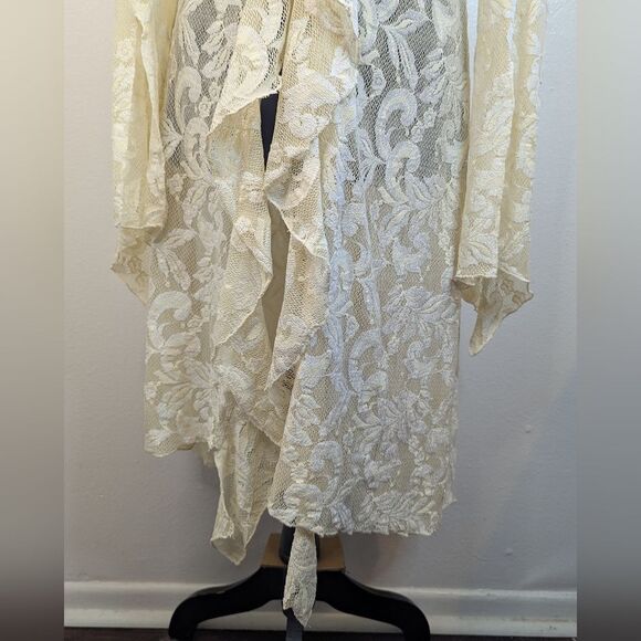 VTG 80s Casadei Lace Ruffle Witchy Hyper Feminine Coastal Cowgirl MD Duster - Picture 4 of 11